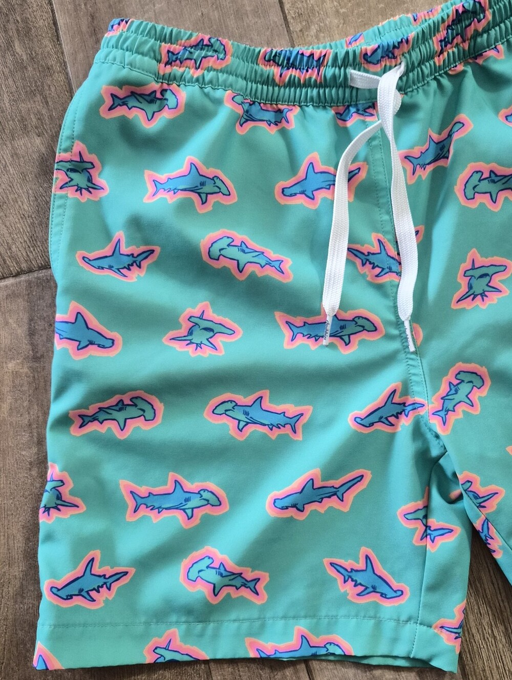 Chubbies Kids Swim Trunks Teal with Blue Shark Print Shorts Size L(14-16) - Picture 3 of 7
